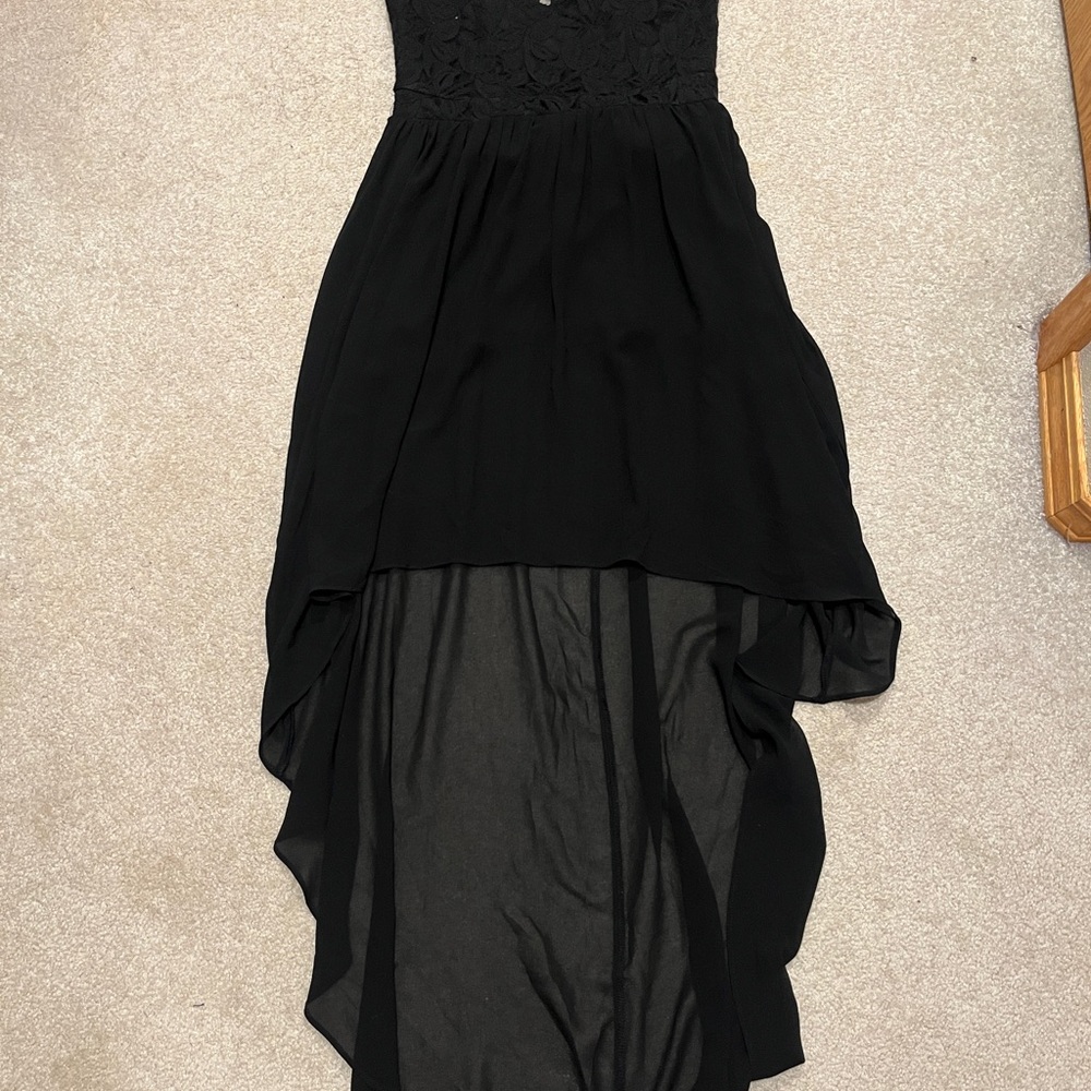 Elegant Black Lace High-Low Dress